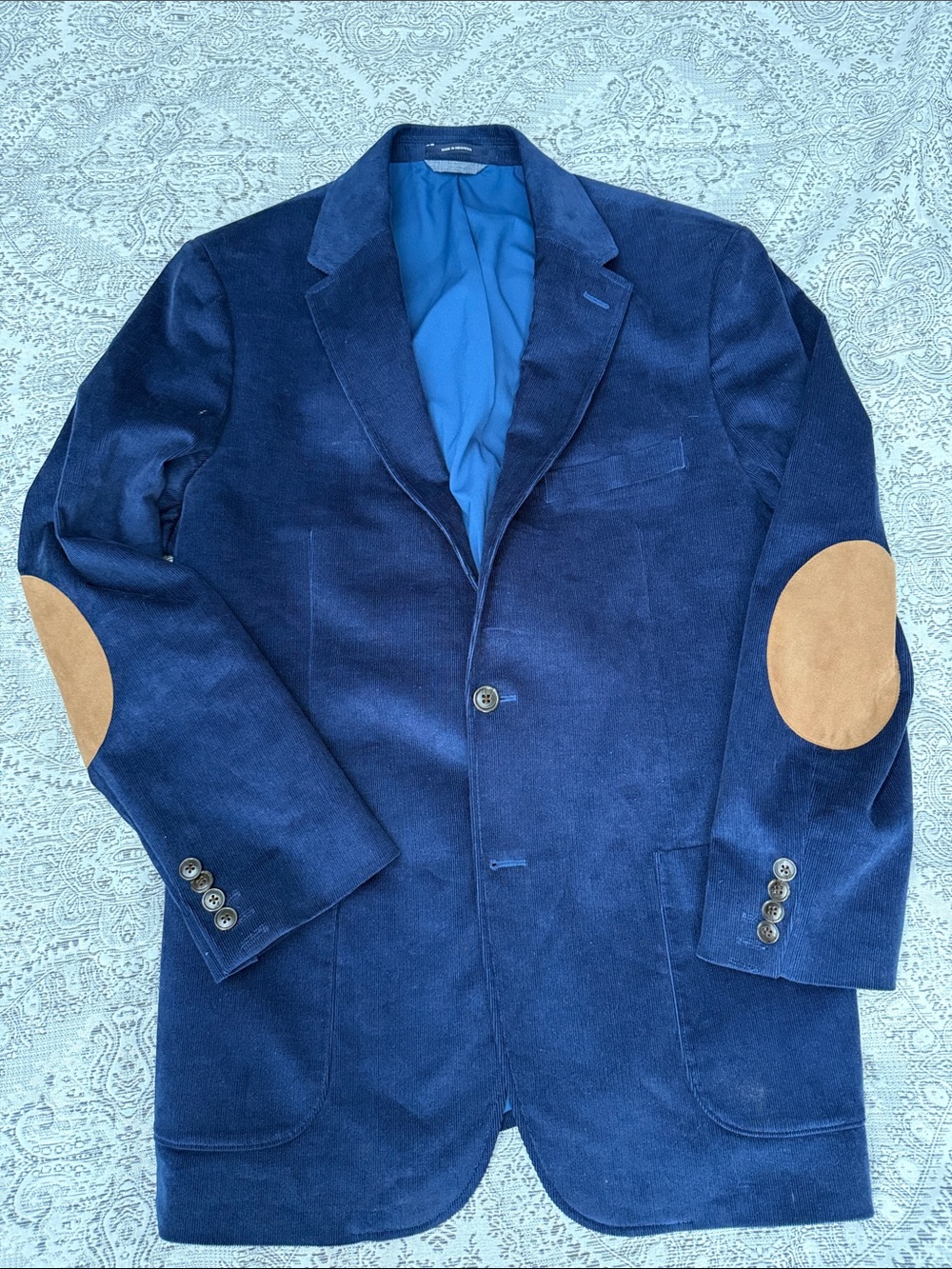 Lands End Blue Corduroy Blazer with Tan Elbow Patches - 42R